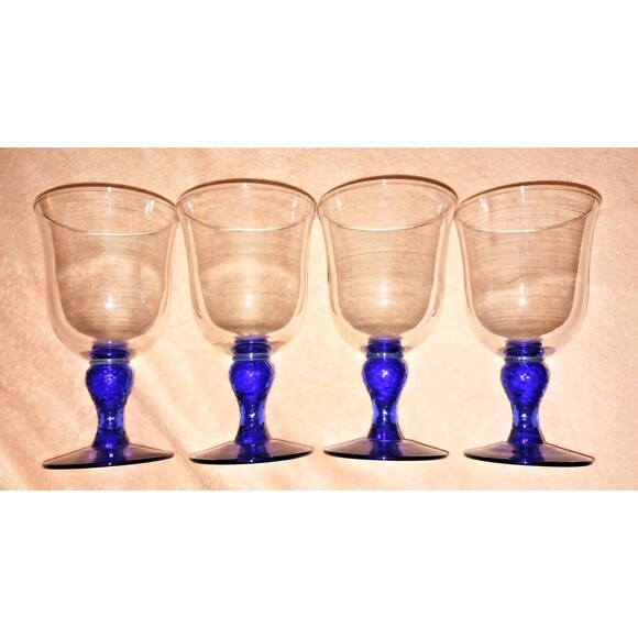 Libbey Martello Cobalt Blue Clear Set of 4 Goblets Water Wine Tea - Picture 1 of 8